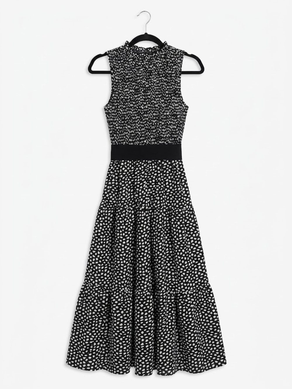 Sleeveless Black & White Polka Midi Dress